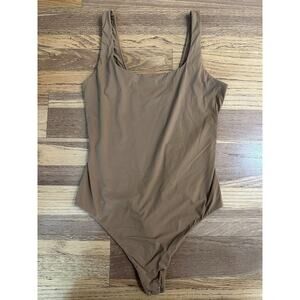AUDEN Cotton Stretch Tank Bodysuit, Brown, Snap Closure, Lg
